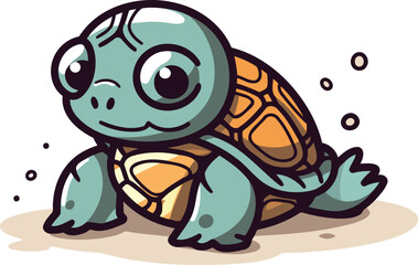 Obraz premium Cute cartoon turtle. Vector illustration isolated on a white background.