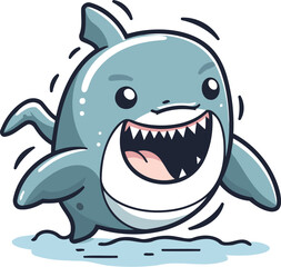 Obraz premium Shark cartoon character. Vector illustration of a funny cartoon shark.