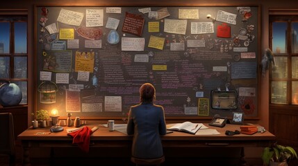 A highly detailed digital depiction of a New Year's resolution board, where people write their goals and intentions for the year, fostering a sense of purpose and motivation