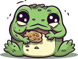 Funny frog with cookie isolated on a white background. Vector illustration