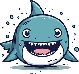 Cute cartoon shark. Vector illustration of a sea animal character.
