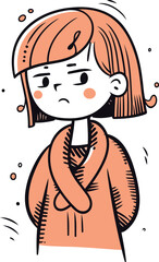 Illustration of a girl who has a cold. Vector illustration.