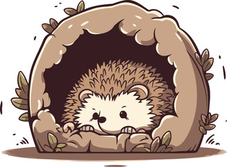 Cute hedgehog sleeping in the dog house. Vector illustration.