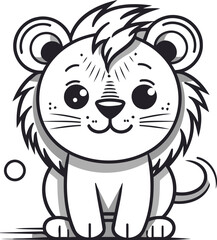 Cute cartoon lion. Vector illustration isolated on a white background.