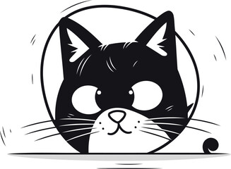 Black cat head isolated on white background. Vector illustration. Eps 10.