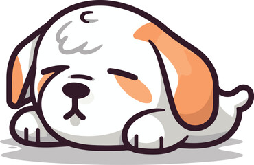 Cute cartoon dog lying down. Vector illustration isolated on white background.