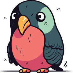 Cute cartoon parrot. Hand drawn vector illustration. Isolated on white background.