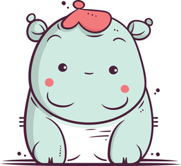 Cute cartoon hippo. Vector illustration. Isolated on white background.