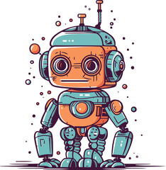 Cute robot. Hand drawn vector illustration in cartoon comic style.