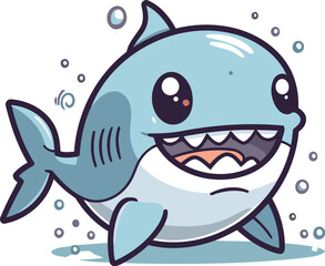 Cute cartoon shark. Vector illustration. Isolated on white background.
