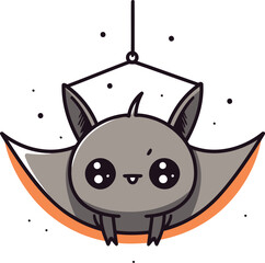 Cute cartoon halloween bat with moon. Vector illustration.