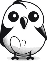Cute cartoon black and white bird isolated on white background. Vector illustration.