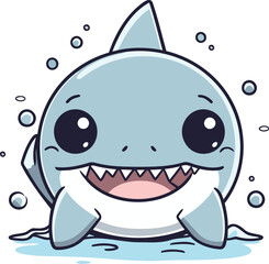 Cute little shark in water. Vector illustration. Cute cartoon character.