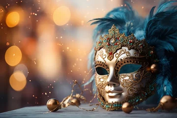 Gordijnen Venice Carnival Masks on Vibrant Background © Francesco