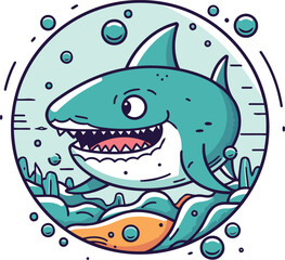 Cartoon shark. Vector illustration of a cartoon shark in a circle.