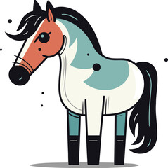 Vector illustration of cute cartoon horse. Flat style. Isolated on white background.