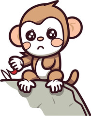 Monkey Sitting on Rock Cartoon Mascot Character Vector Illustration