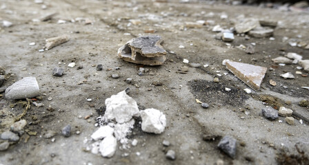 Broken bricks rubble