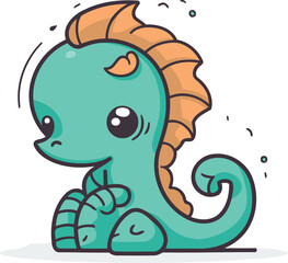 Cute cartoon sea horse. Vector illustration isolated on white background.