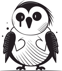 Cute black and white owl. Vector illustration isolated on white background.