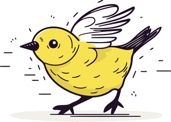 Vector illustration of a cute little yellow bird on a white background.