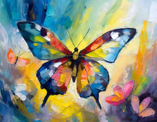 Colorful abstract oil acrylic painting illustration of colorful butterfly