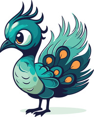 Obraz premium Cartoon peacock. Vector illustration. Isolated on white background.