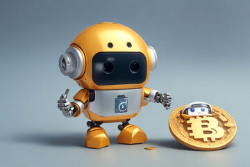 Naklejka premium Cute little robot with bitcoins