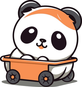 recommend clip art: Cute panda in wheelbarrow character cartoon vector illustration.