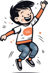 Happy boy jumping vector illustration. Hand drawn cartoon happy boy jumping.