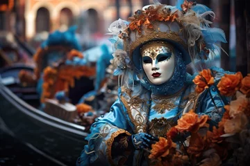 Poster Im Rahmen Venice Carnival Masks on Vibrant Background © Francesco