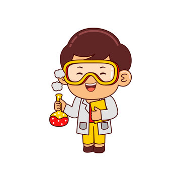 cute scientist boy cartoon character vector illustration