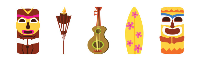 Bright Hawaiian Tropical Objects and Symbols Vector Set