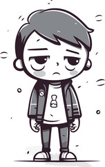 Sad boy cartoon character vector illustration. Cute little boy vector illustration.