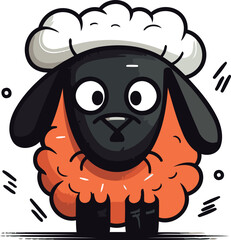 Naklejka premium Cute sheep in chef hat. Cartoon animal character. Vector illustration.