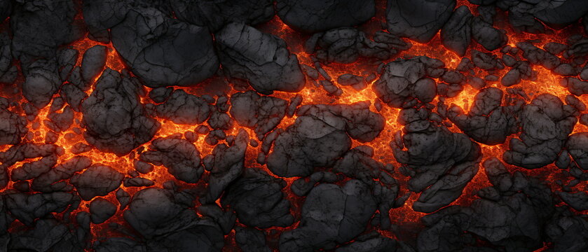 molten lava texture for the background. Burning Floors concept of Armageddon or Hell. Fiery Lava and rock backdrop with atmospheric light grunge texture Wide banner. Generative ai