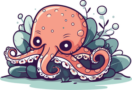 recommend clip art: Cute octopus with tentacles on a white background. Vector illustration.