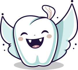 Smiling tooth character cartoon style vector illustration. Cute cartoon tooth character.