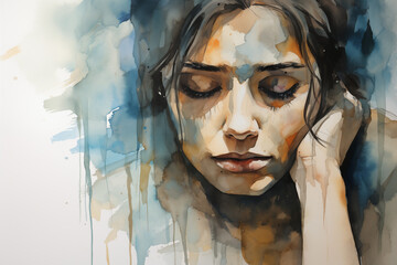 Emotional woman watercolor painting