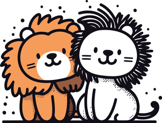 Fototapeta premium cute lion and lioness characters vector illustration designicon vector illustration design