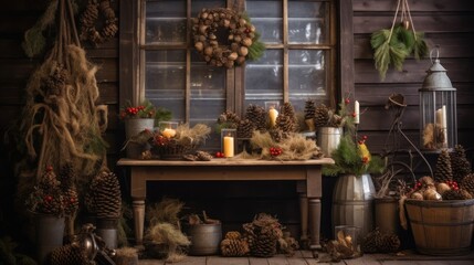 room decorated for christmas in rustic style