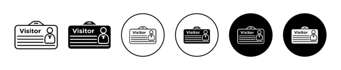 Visitor icon set. workplace id tag vector symbol. event vip identification card sign in black filled and outlined style.
