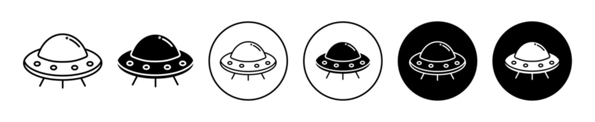 UFO Icon set. flying saucer vector symbol. alien space ship sign in black filled and outlined style.
