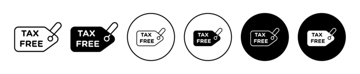 Tax free Icon set. taxfree tag vector symbol in black filled and outlined style.
