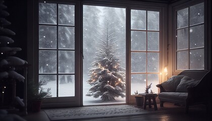 christmas room winter with fireplace generated in AI