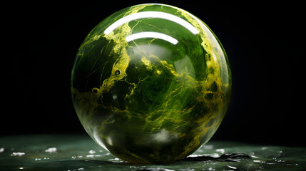 Malachite marble ball. Closeup. generativ ai