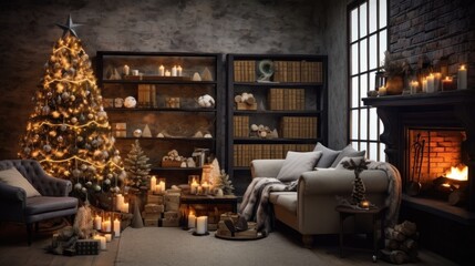 room decorated for christmas in rustic style