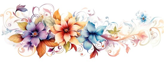 Fototapeta na wymiar Floral and curvaceous designs featuring watercolor and pencil art