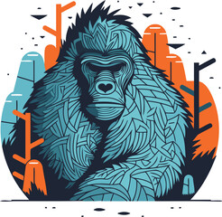 Obraz premium Gorilla in the forest. Wild animal. Vector illustration.