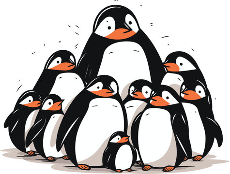 recommend clip art: Penguin family. Vector illustration of a group of penguins.